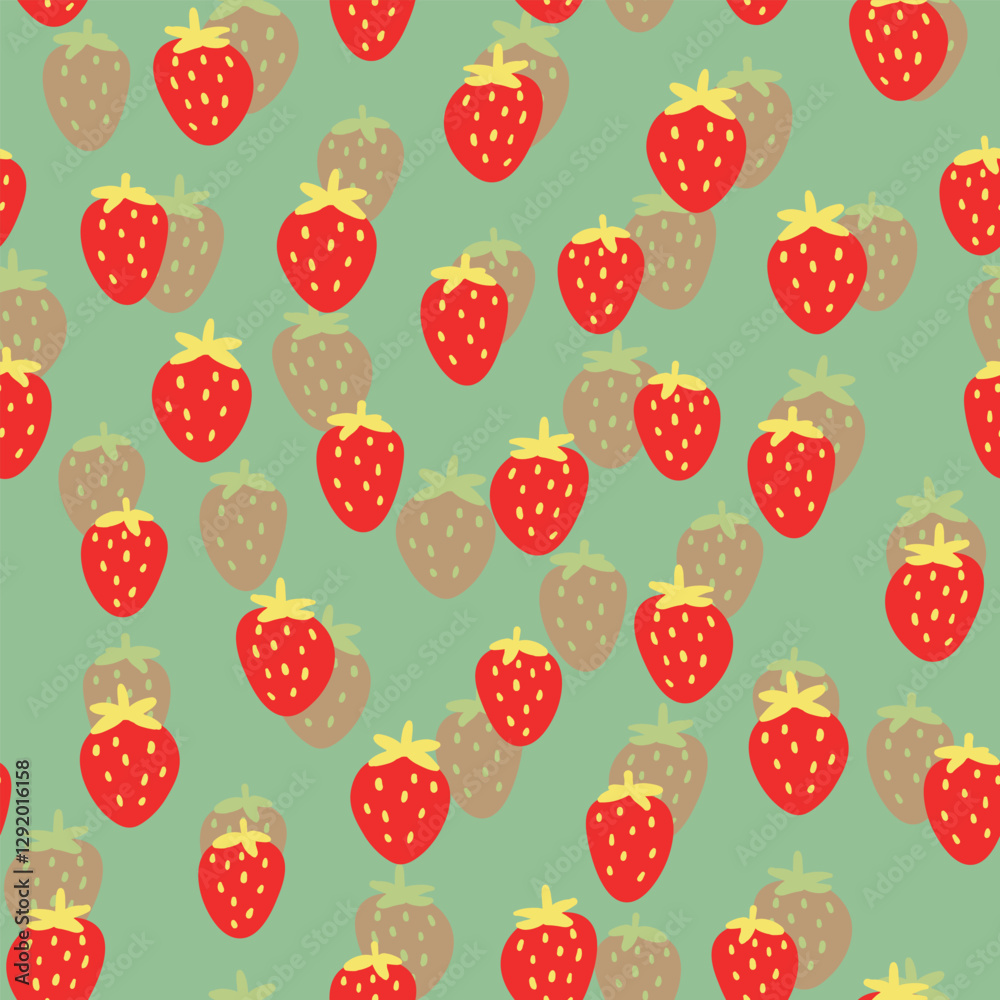 Seamless pattern with strawberry on color background. Natural delicious fresh ripe tasty fruit. Vector illustration for print, fabric, textile, banner, other design. Food concept Seamless pattern with strawberry on color background. Natural delicious fresh ripe tasty fruit. Vector illustration for print, fabric, textile, banner, other design. Food concept