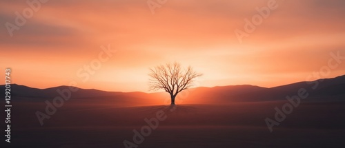 lone tree at sunset in desert