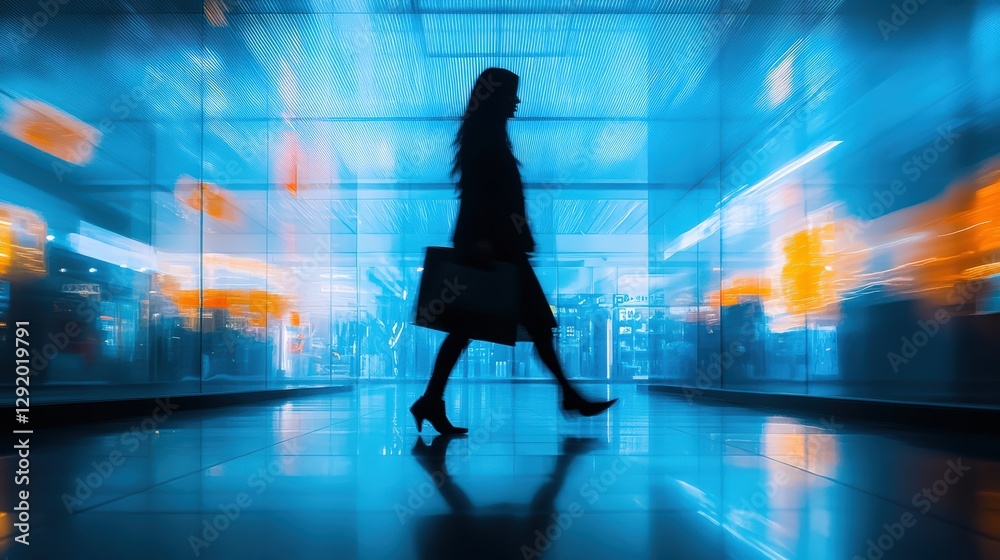 Abstract, motion-blurred silhouette of a woman walking 