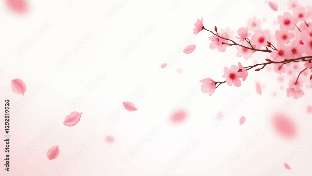 A dreamy cherry blossom tree branch with petals floating in the wind, ideal for romantic and nature-inspired projects like wedding invitations and backgrounds. A dreamy cherry blossom tree branch with petals floating in the wind, ideal for romantic and nature-inspired projects like wedding invitations and backgrounds.