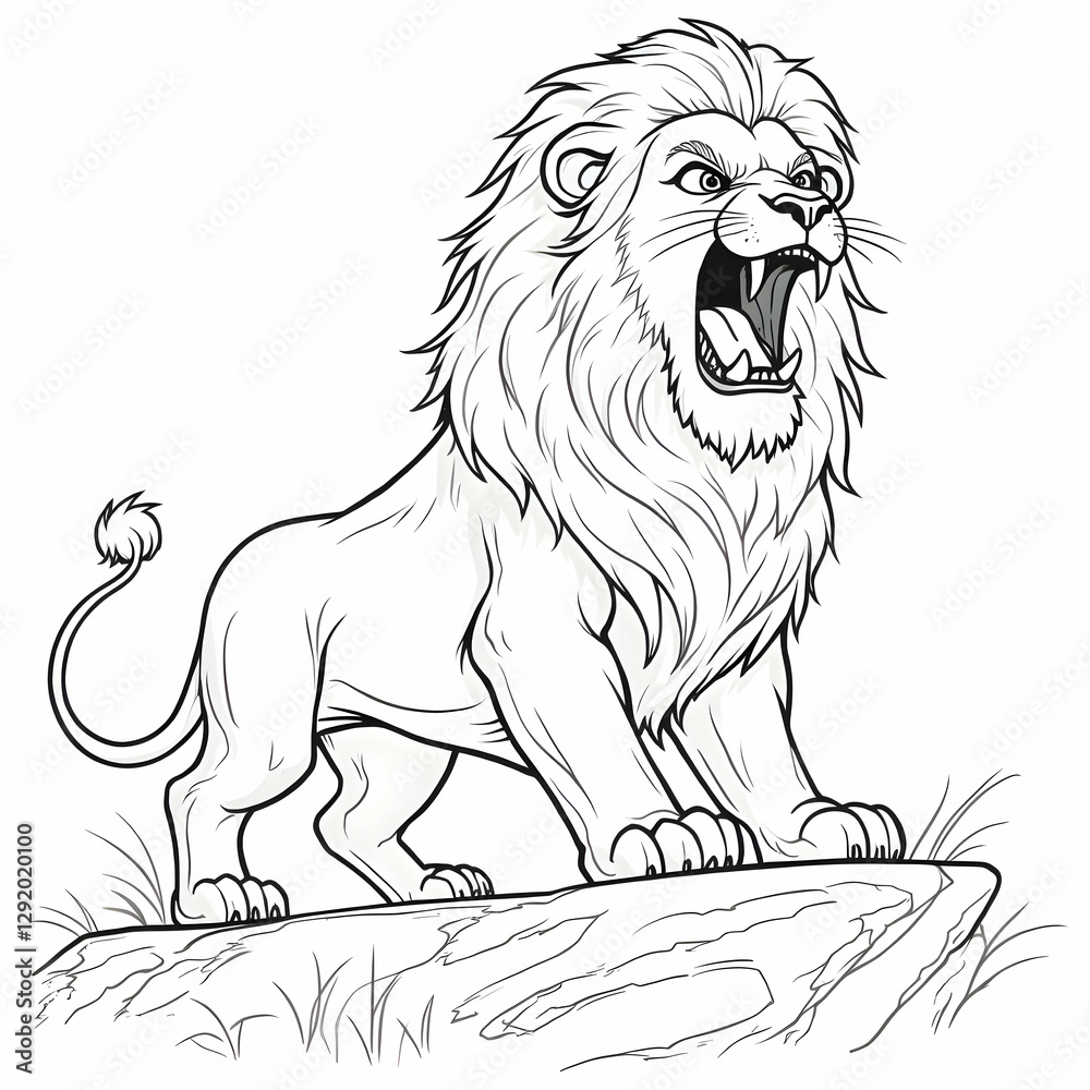 Obraz premium Lion Roaring Line Art
