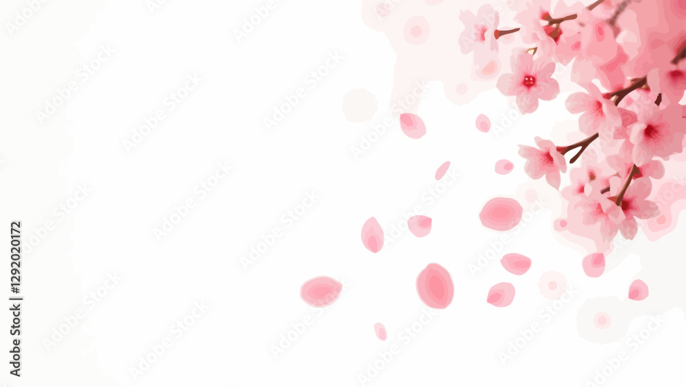 A dreamy cherry blossom tree branch with petals floating in the wind, ideal for romantic and nature-inspired projects like wedding invitations and backgrounds. A dreamy cherry blossom tree branch with petals floating in the wind, ideal for romantic and nature-inspired projects like wedding invitations and backgrounds.
