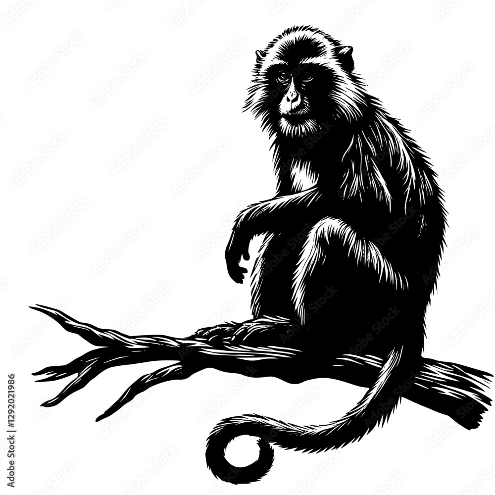 Fototapeta premium Detailed Black and White Monkey Illustration