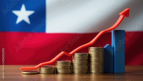 Chilean Economic Growth with Coin Stacks and Upward Arrow. Chile Finance