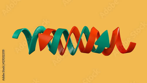 Double helix revolving cycling up down arrows financial, stock, or recycle concept. 3D illustration render.

