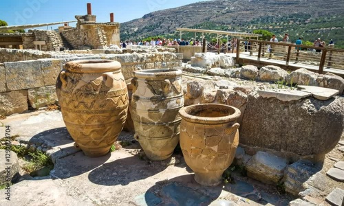 Ruins of Knossos palace in Crete, camera raised above the sight
