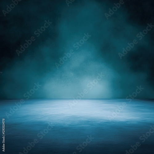 Abstract Blue Foggy Empty Room Background