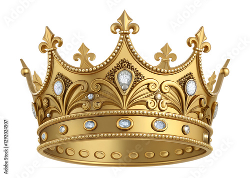Gold crown isolated on white, elegant golden crown on white background, Cut Out
