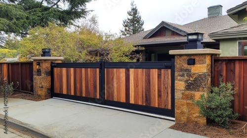 Modern sliding yard gate with an automatic motorized system.