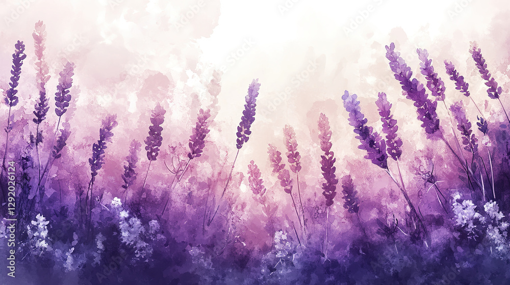 Naklejka premium Lavender fields blooming nature landscape floral artwork calm environment serene viewpoint beauty concept