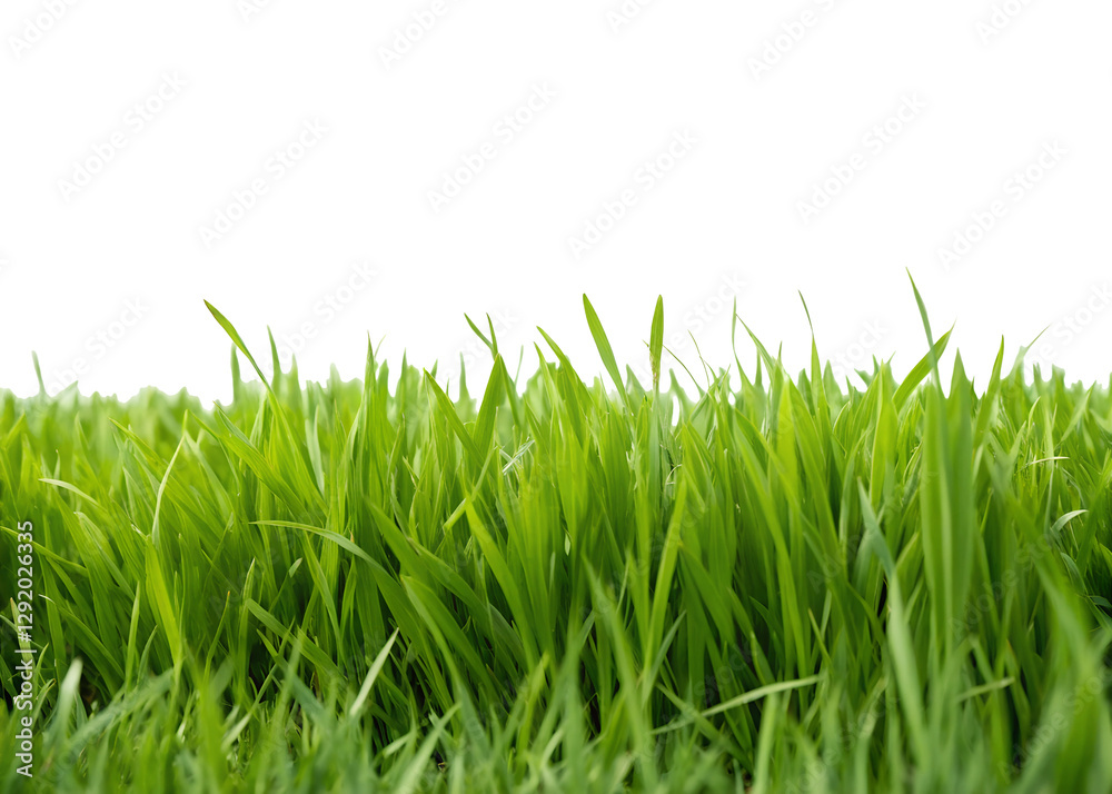 Obraz premium Green grass field isolated on white, lush green grass field on white, Cut Out