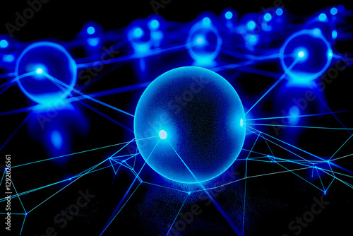 Wallpaper Mural Glowing blue spheres connected by lines in a futuristic digital network, creating a dynamic and abstract background ideal for technology, communication, and data exchange themes Torontodigital.ca