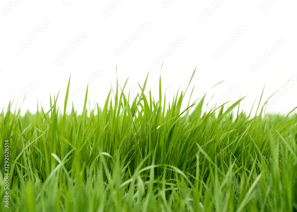 Fototapeta premium Green grassland landscape on white, serene green field on white background, Cut Out