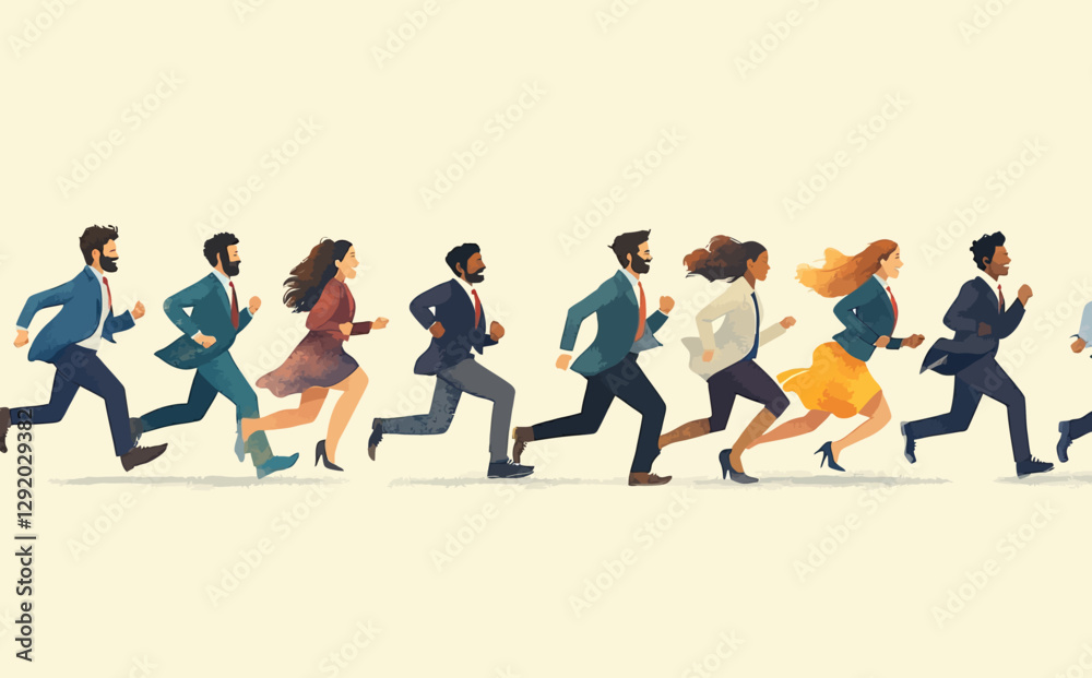 Business Competition Concept: Flat Style Vector Illustration of Diverse Professionals in Business Attire Racing – Isolated on Background Business Competition Concept: Flat Style Vector Illustration of Diverse Professionals in Business Attire Racing – Isolated on Background