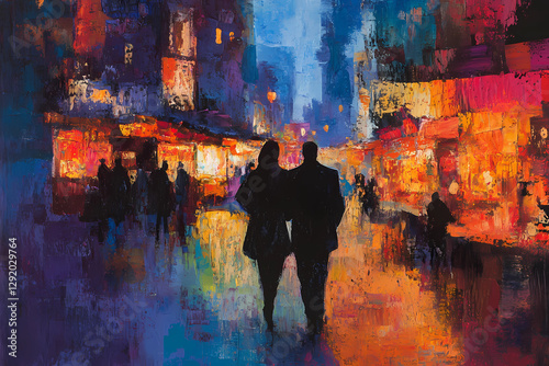 Enjoying Christmas Market, a couple walking near stalls