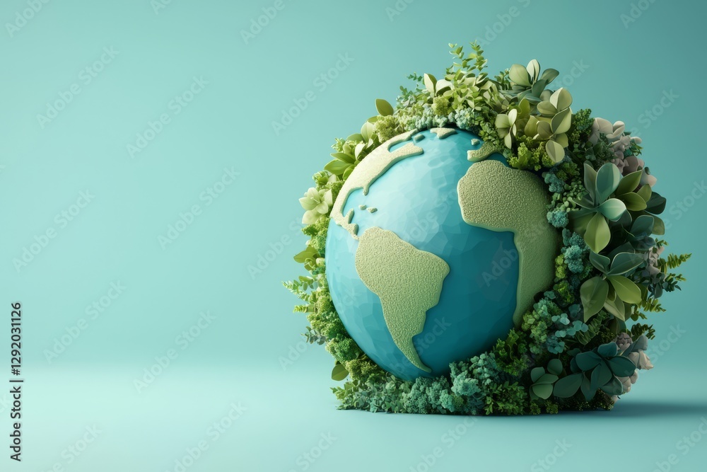 Earth as the focal point surrounded by vibrant trees and flowers. Earth as the focal point surrounded by vibrant trees and flowers.