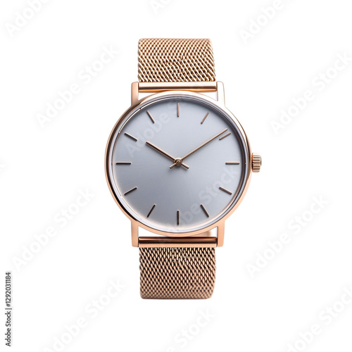 A Minimalist Women's Watch with Rose Gold Mesh Band Isolated on Transparent Background photo