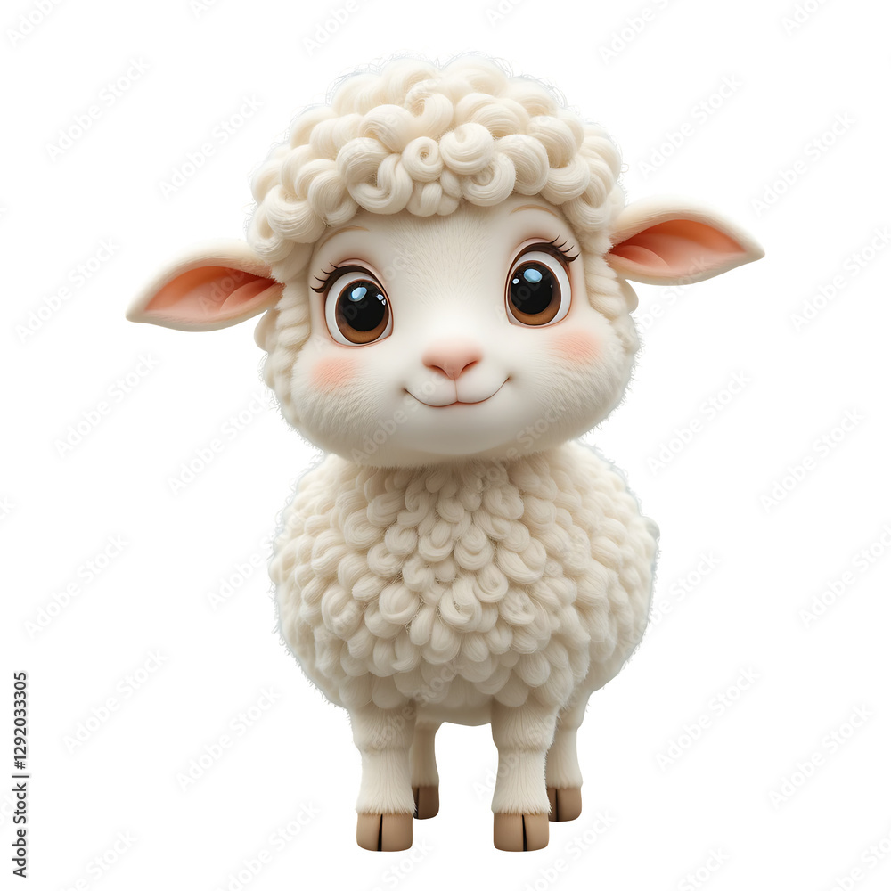 Cute fluffy white sheep with big expressive eyes, soft curls, and gentle smile, adorable woolly farm animal, symbol of Eid ul Adha sacrifice and celebration Cute fluffy white sheep with big expressive eyes, soft curls, and gentle smile, adorable woolly farm animal, symbol of Eid ul Adha sacrifice and celebration