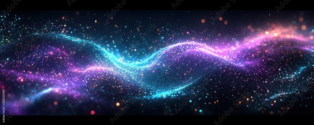 Obraz premium Abstract light waves with glittering stars and gradient colors
