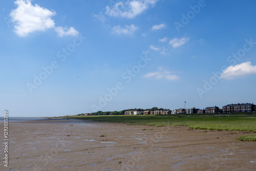 view of Lytham from the strip of marshland on the Ribble estuary