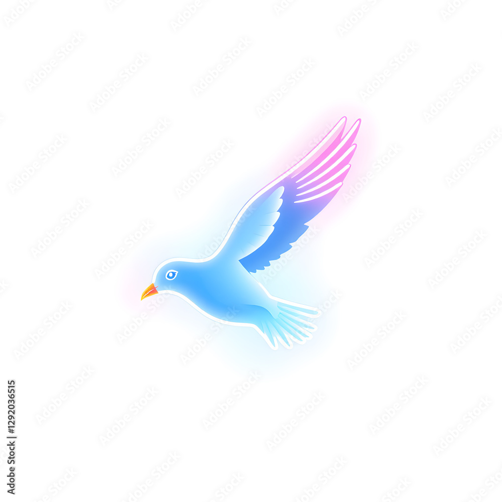 Fototapeta premium Seagull holographic 3D icon. neon symbol vector illustration isolated on white background. Generative AI