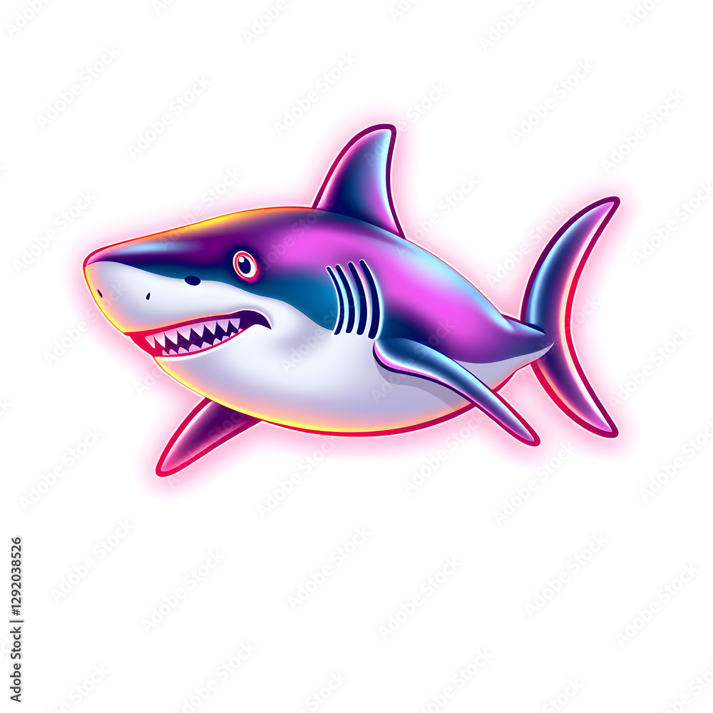 Obraz premium Shark holographic 3D icon. neon symbol vector illustration isolated on white background. Generative AI