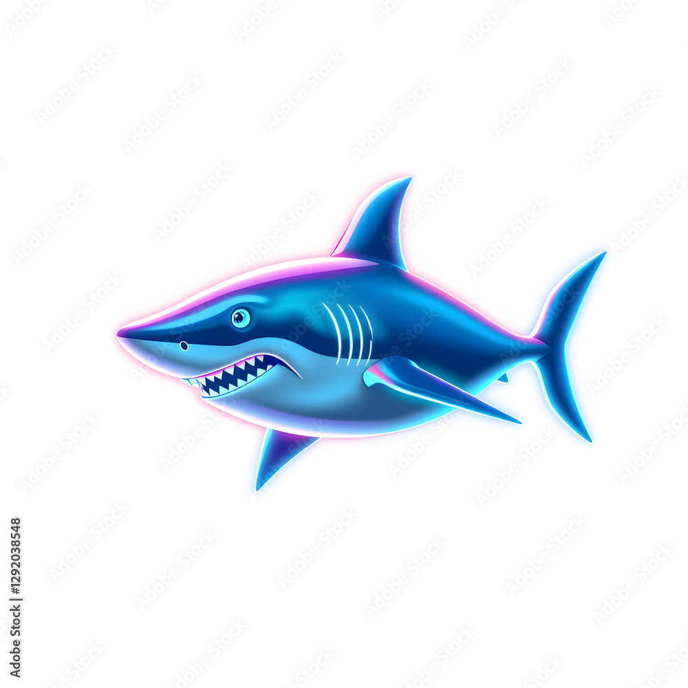Obraz premium Shark holographic 3D icon. neon symbol vector illustration isolated on white background. Generative AI