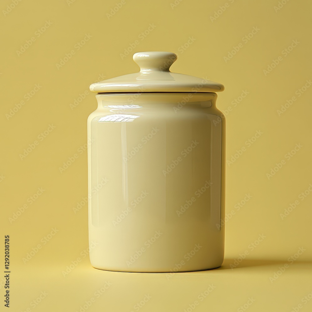 Elegant ceramic jar against a soft yellow background adds warmth to any decor Elegant ceramic jar against a soft yellow background adds warmth to any decor