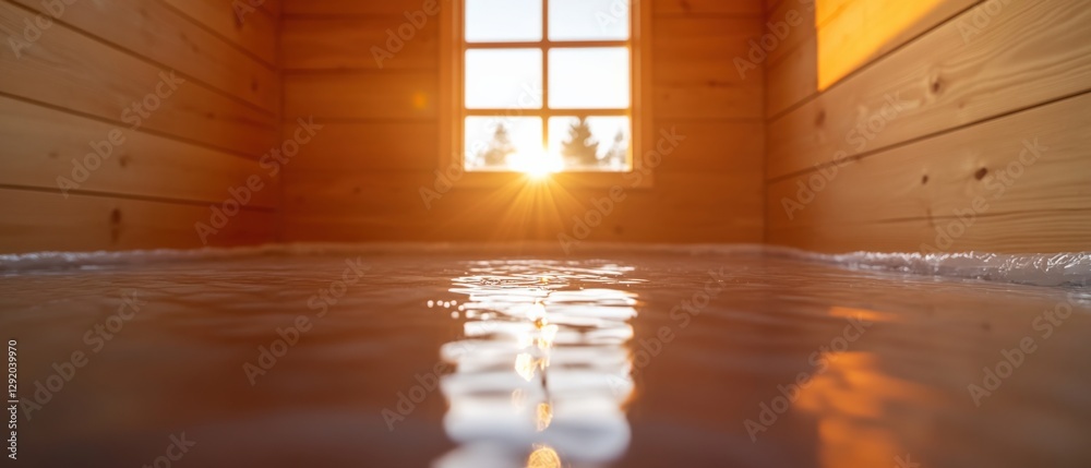 Cabin interior flooded with sunlight