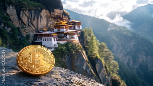 Symbol of Digital Finance: Bitcoin with Bhutan’s Spiritual and Cultural Icons.