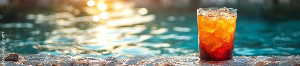 Refreshing Iced Drink by the Poolside on a Sunny Day. Generative AI Refreshing Iced Drink by the Poolside on a Sunny Day. Generative AI