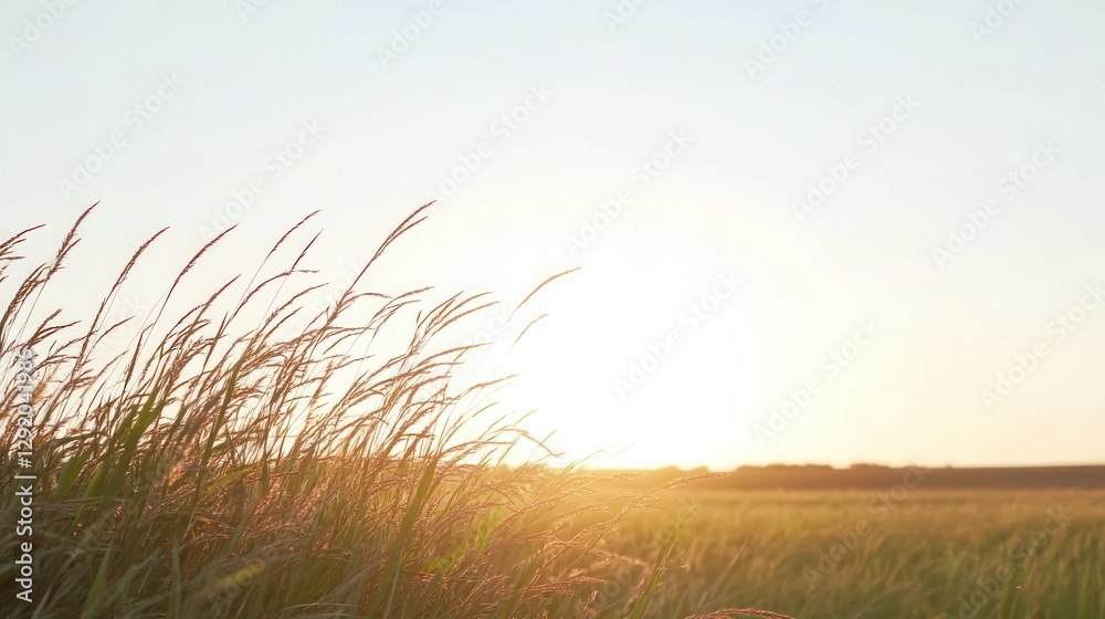 Fototapeta premium Golden grass field at sunset
