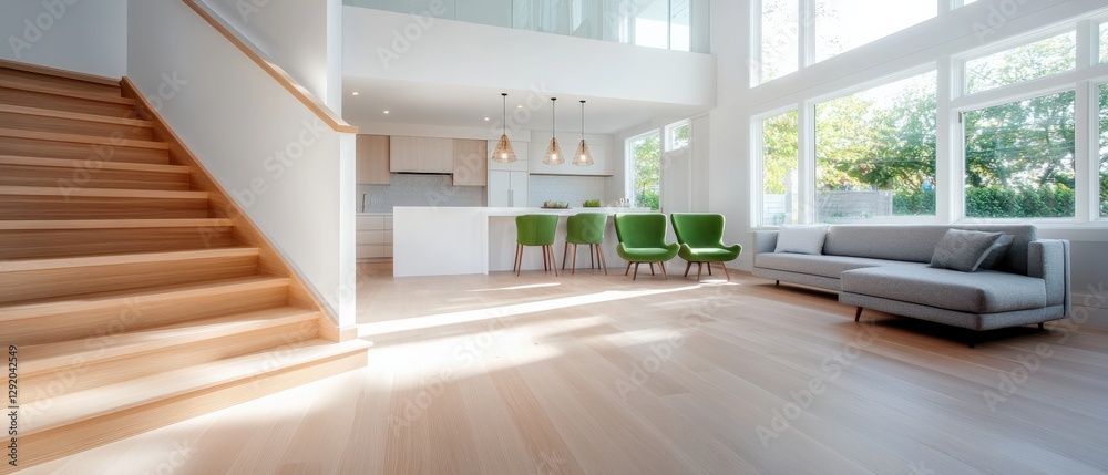 Bright Living Room with Modern Design and Wood Floors
