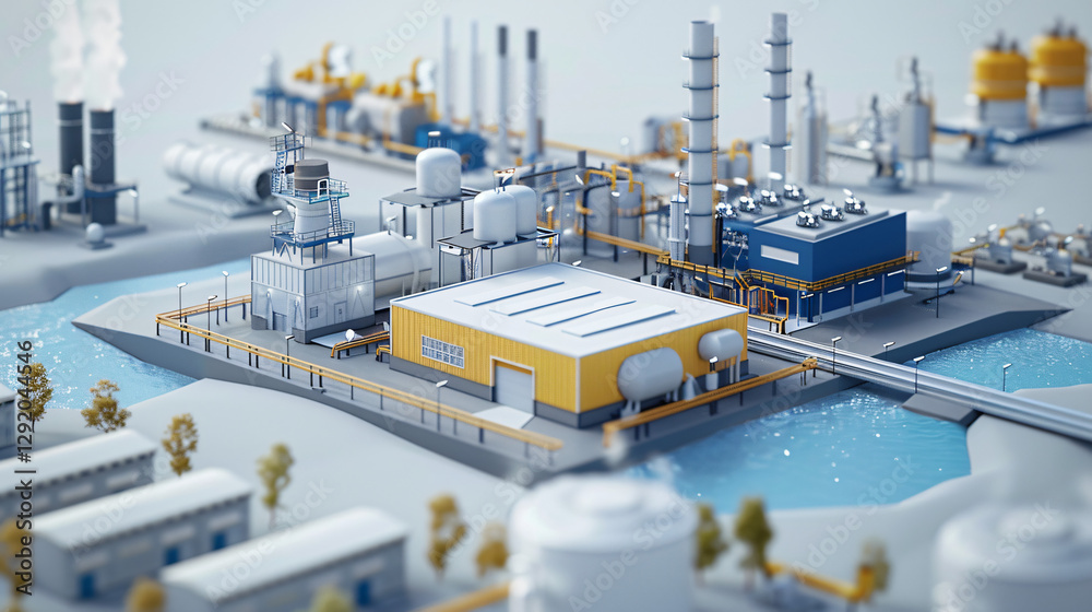 Fototapeta premium A 3D-rendered concept of Green Hydrogen electrolysis cells converting water into clean energy, emphasizing zero carbon emissions. 