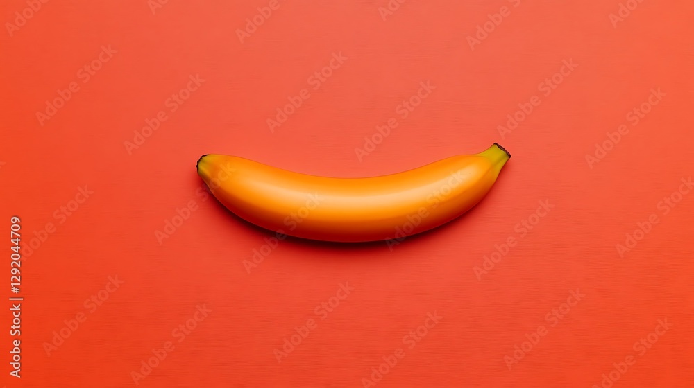 Single orange banana on vibrant red background Single orange banana on vibrant red background