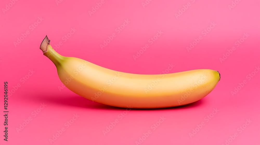 Fototapeta premium Single ripe banana on pink surface, studio shot with smooth background, for food or health concept