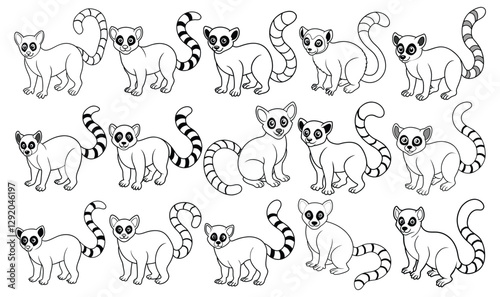 Wallpaper Mural 6"Lemur Outline Vector Hand Drawn Wildlife Illustration Black and White Madagascar Animal Sketch Ring-Tailed Primate Silhouette Cartoon Line Art Minimal Design" Torontodigital.ca