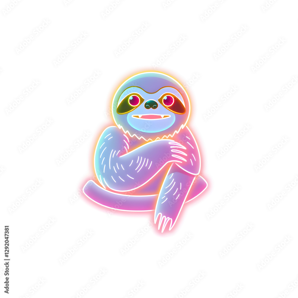 Obraz premium Sloth holographic 3D icon. neon symbol vector illustration isolated on white background. Generative AI