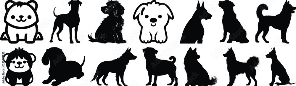 Fototapeta premium Dog silhouettes set, animal pack of vector silhouette design, isolated background