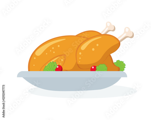 Vector cartoon illustration of grilled chicken