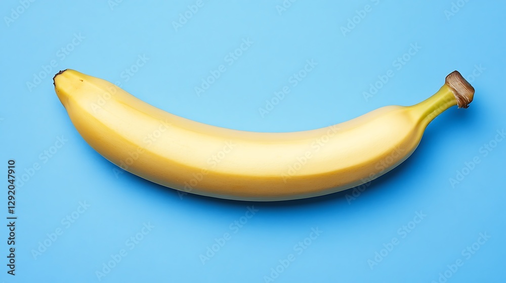 Single yellow banana on blue surface, horizontal, fruit background for healthy eating, dieting Single yellow banana on blue surface, horizontal, fruit background for healthy eating, dieting