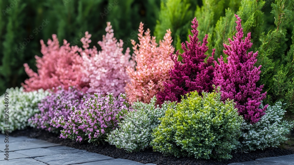 Obraz premium Colorful heather garden border landscaping