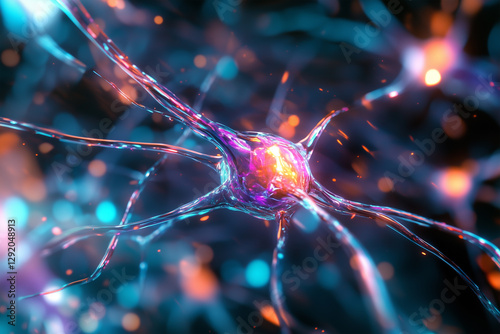 Visualization of a neuron network showcasing synaptic connections in a vibrant, colorful arrangement