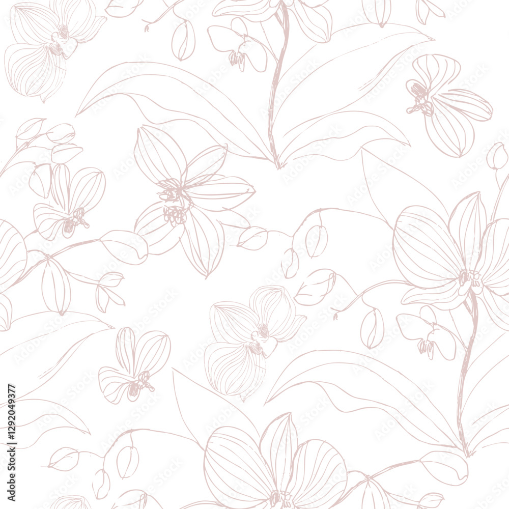 Fototapeta premium hand-drawn seamless orchid patterns featuring elegant floral designs, perfect for textiles, wallpapers, and stationery