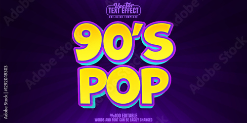 90s editable text effect, customizable pop and music 3d font style