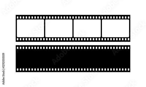 Film strip reel icon. Cinema or movie roll with frames. Blank negative film. Retro black and white film tape of 35mm. Video tape, photo film strip frame on isolated white background. Vector