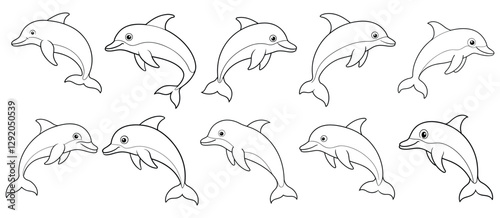 Wallpaper Mural 11Set of ten dolphin illustrations outlined for kids coloring vector design Torontodigital.ca