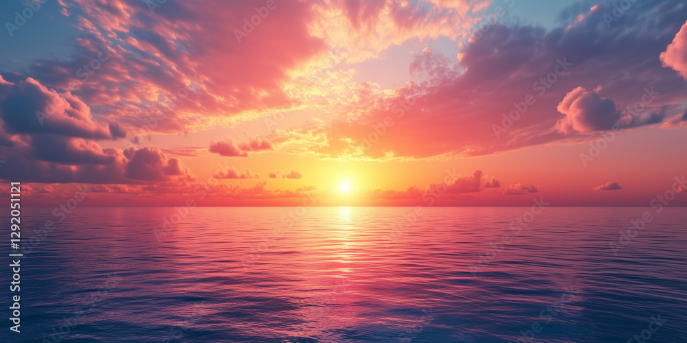 Fototapeta premium Stunning Serene Beach Sunset with Vibrant Orange and Pink Reflections on Water sunset over the ocean