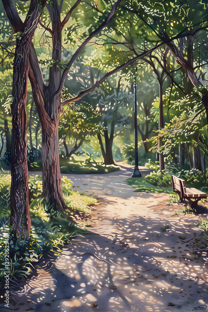 Serene Afternoon in the Park: Realistic Shadows and Natural Beauty Create a Tranquil Escape Serene Afternoon in the Park: Realistic Shadows and Natural Beauty Create a Tranquil Escape