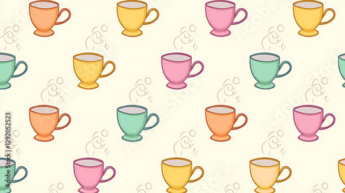 A colorful pattern of cups with steam coming out of them. generated using AI